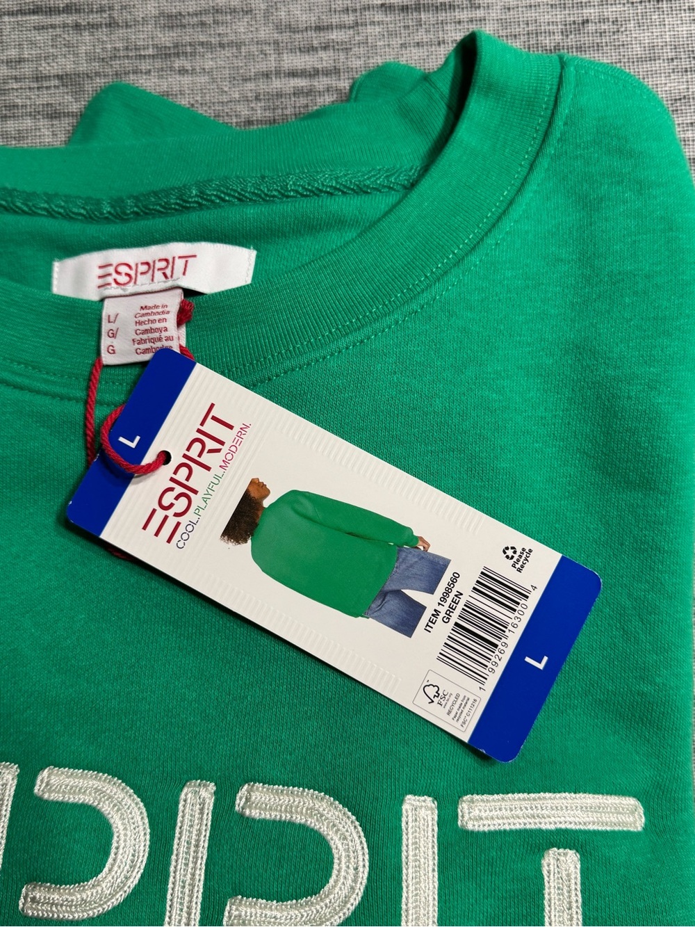 Esprit Women's Green Logo Crewneck Sweatshirt #tiktokviral - Picture 4 of 4